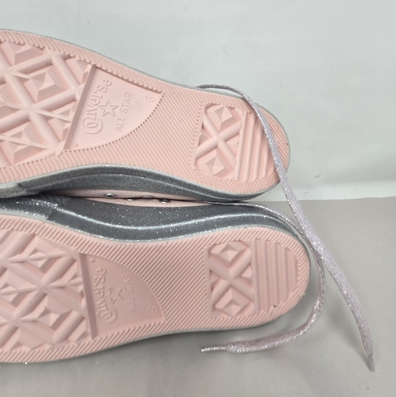 Converse All Star X Miley Cyrus Pink Canvas Sneakers Sz 8 Silver Metallic Sparks - Picture 12 of 12